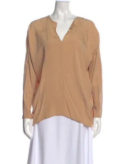 Pre-owned Zero + Maria Cornejo Silk V-neck Blouse In Brown