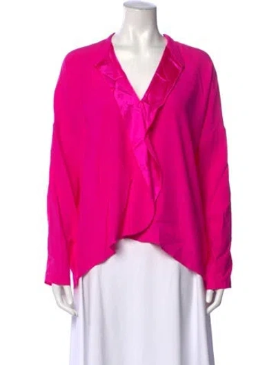 Pre-owned Zero + Maria Cornejo Silk V-neck Blouse W/ Tags In Pink/red
