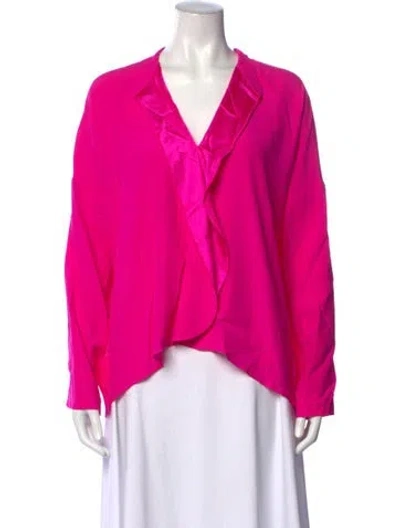 Pre-owned Zero + Maria Cornejo Silk V-neck Blouse W/ Tags In Pink/red