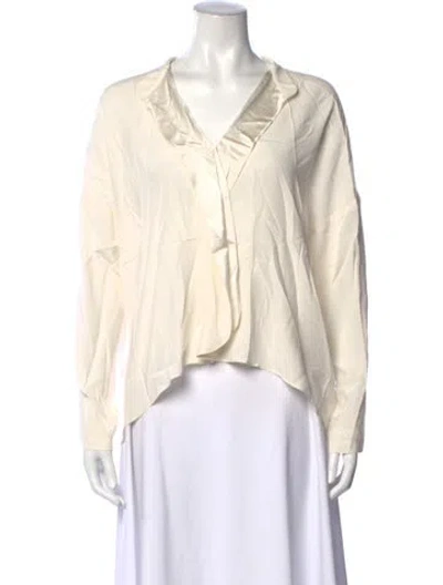 Pre-owned Zero + Maria Cornejo Silk V-neck Blouse W/ Tags In White
