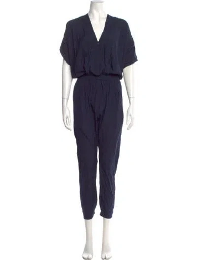 Pre-owned Zero + Maria Cornejo Silk V-neck Jumpsuit In Blue