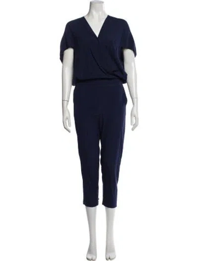 Pre-owned Zero + Maria Cornejo Silk V-neck Jumpsuit In Blue