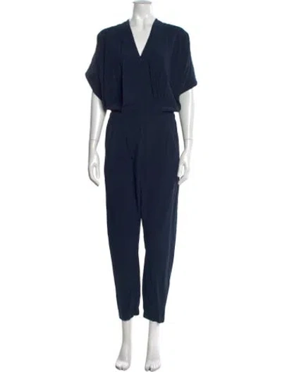 Pre-owned Zero + Maria Cornejo Silk V-neck Jumpsuit In Blue