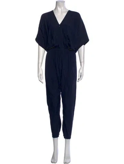 Pre-owned Zero + Maria Cornejo Silk V-neck Jumpsuit In Blue