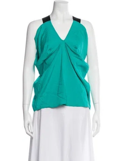Pre-owned Zero + Maria Cornejo Silk V-neck Top In Green