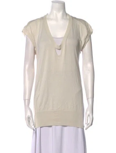 Pre-owned Zero + Maria Cornejo Silk V-neck Top In Neutral