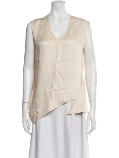 Pre-owned Zero + Maria Cornejo Silk V-neck Top In Neutral
