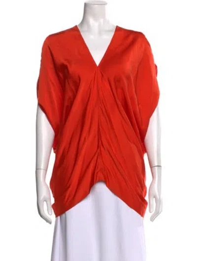 Pre-owned Zero + Maria Cornejo Silk V-neck Top In Orange/pink