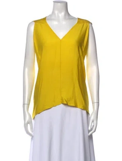 Pre-owned Zero + Maria Cornejo Silk V-neck Top In Yellow
