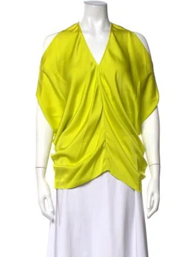 Pre-owned Zero + Maria Cornejo Silk V-neck Top In Yellow