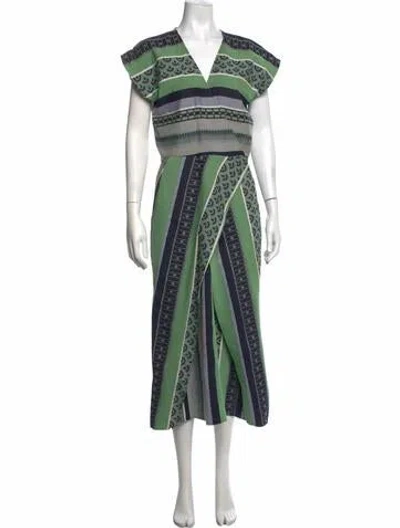 Pre-owned Zero + Maria Cornejo Striped Midi Length Dress In Green
