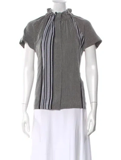 Pre-owned Zero + Maria Cornejo Striped Mock Neck Top In Black