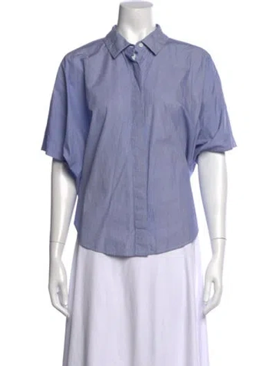 Pre-owned Zero + Maria Cornejo Striped Short Sleeve Button-up Top In Blue
