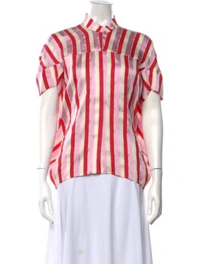 Pre-owned Zero + Maria Cornejo Striped Short Sleeve Top W/ Tags In Pink