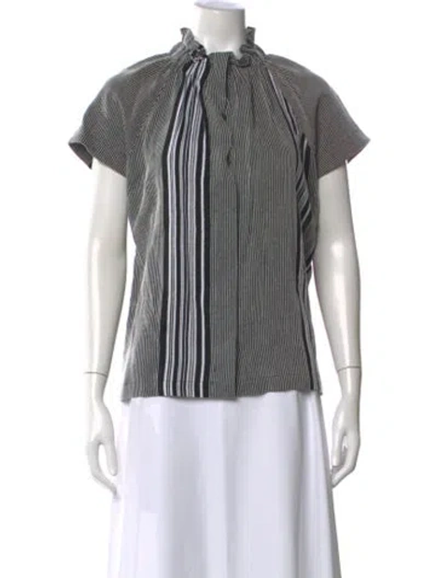 Pre-owned Zero + Maria Cornejo Striped Tie Neck Top In Black