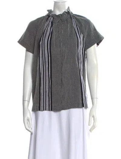 Pre-owned Zero + Maria Cornejo Striped Tie Neck Top In Black