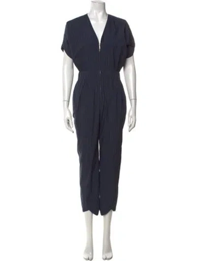 Pre-owned Zero + Maria Cornejo Striped V-neck Jumpsuit In Blue