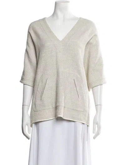Pre-owned Zero + Maria Cornejo Striped V-neck Sweater In Neutrals