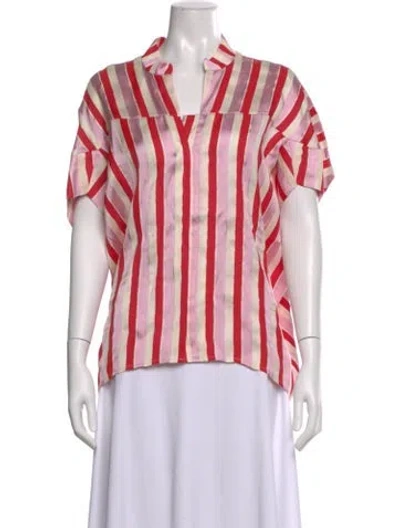 Pre-owned Zero + Maria Cornejo Striped V-neck Top In Pink