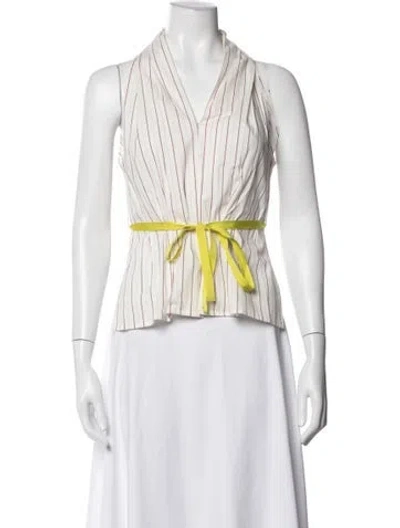 Pre-owned Zero + Maria Cornejo Striped V-neck Top In White