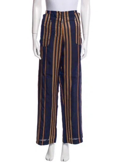 Pre-owned Zero + Maria Cornejo Striped Wide Leg Pants In Blue
