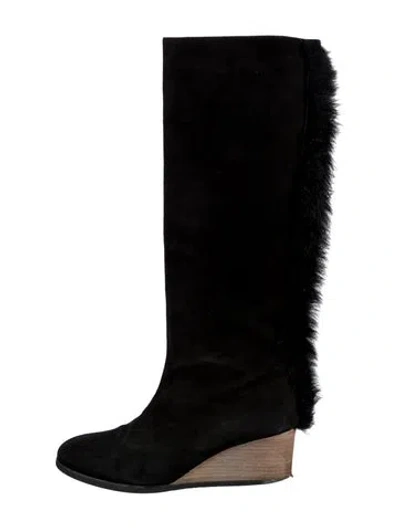 Pre-owned Zero + Maria Cornejo Suede Fur Trim Riding Boots In Black