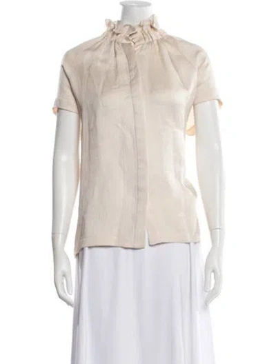 Pre-owned Zero + Maria Cornejo Tie Neck Short Sleeve Top In Neutrals