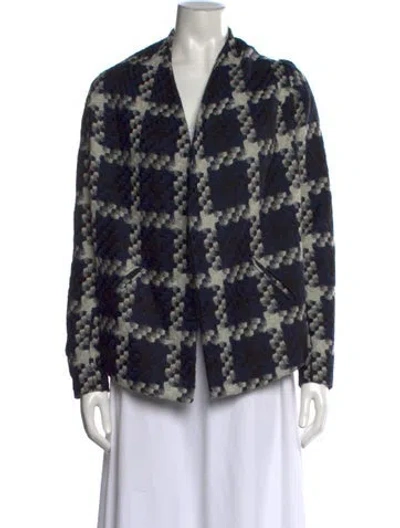 Pre-owned Zero + Maria Cornejo Virgin Wool Houndstooth Print Sweater In Blue