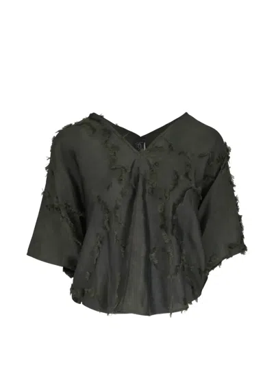Zero + Maria Cornejo V-neck Frayed Blouse In Black