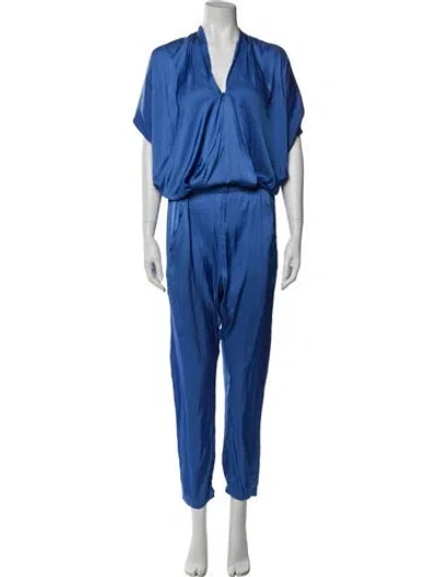 Pre-owned Zero + Maria Cornejo V-neck Jumpsuit In Blue