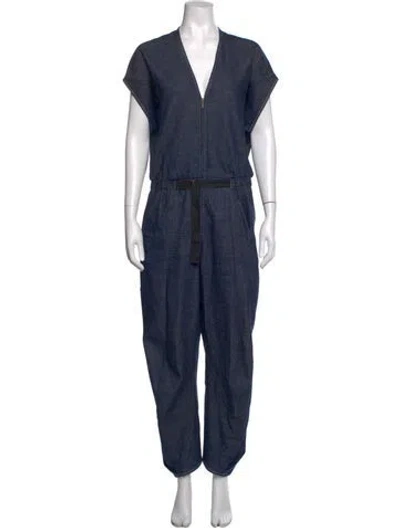 Pre-owned Zero + Maria Cornejo V-neck Jumpsuit In Blue