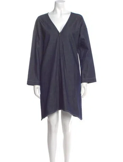 Pre-owned Zero + Maria Cornejo V-neck Knee-length Dress In Blue