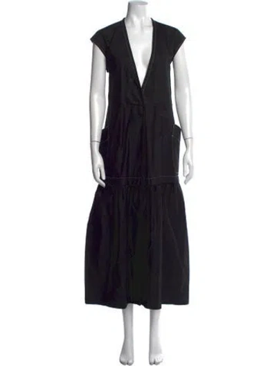 Pre-owned Zero + Maria Cornejo V-neck Long Dress In Black