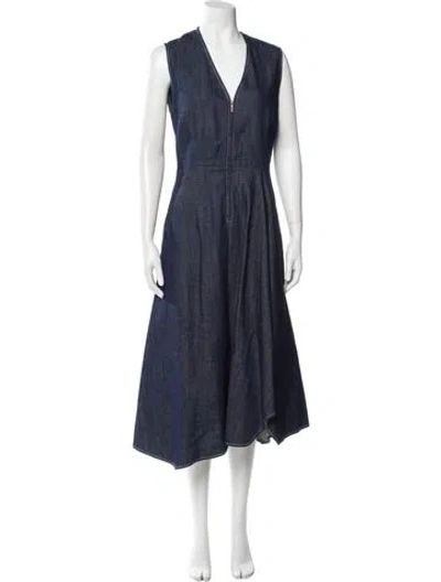 Pre-owned Zero + Maria Cornejo V-neck Long Dress In Blue