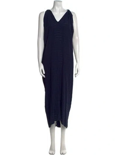 Pre-owned Zero + Maria Cornejo V-neck Long Dress In Blue