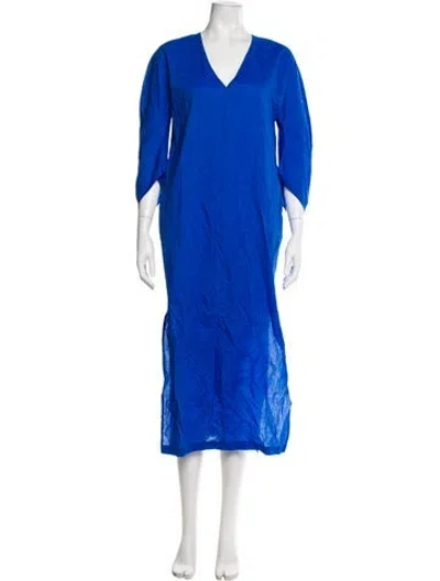 Pre-owned Zero + Maria Cornejo V-neck Long Dress In Blue