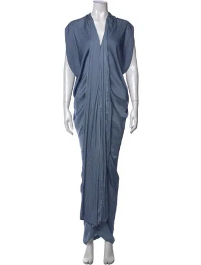 Pre-owned Zero + Maria Cornejo V-neck Long Dress In Blue
