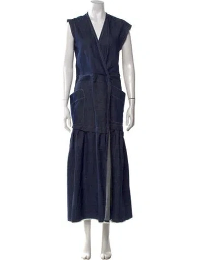 Pre-owned Zero + Maria Cornejo V-neck Long Dress In Blue