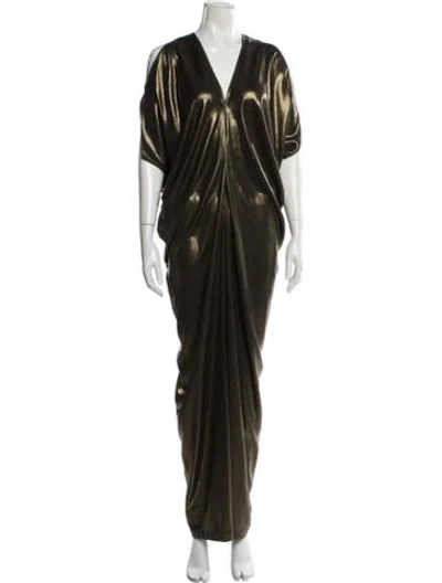 Pre-owned Zero + Maria Cornejo V-neck Long Dress In Gold