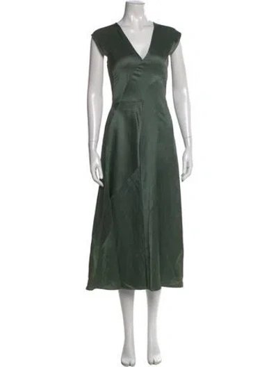 Pre-owned Zero + Maria Cornejo V-neck Long Dress In Green