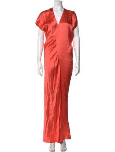Pre-owned Zero + Maria Cornejo V-neck Long Dress In Orange