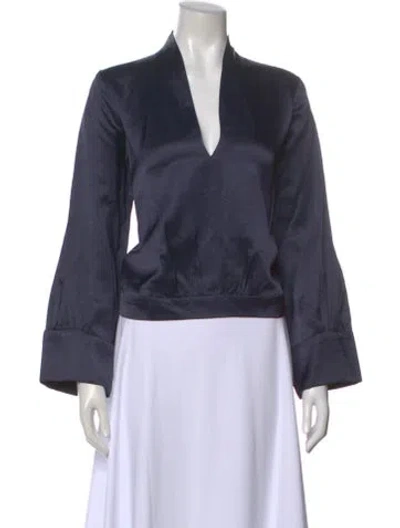 Pre-owned Zero + Maria Cornejo V-neck Long Sleeve Blouse In Blue