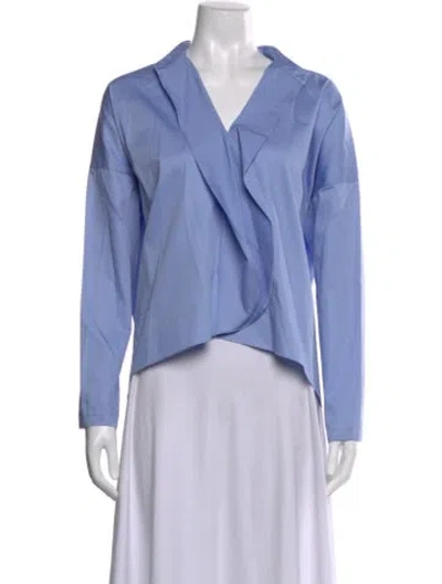 Pre-owned Zero + Maria Cornejo V-neck Long Sleeve Top In Blue
