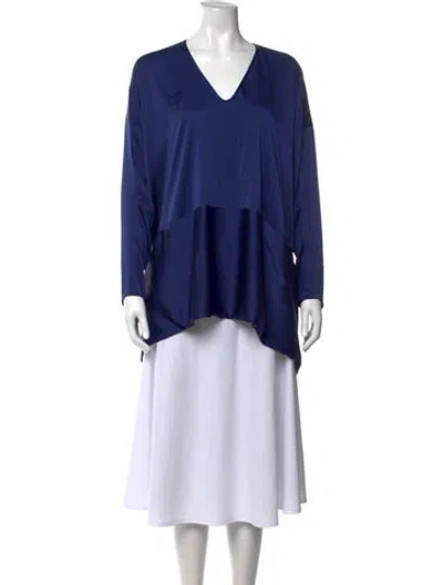 Pre-owned Zero + Maria Cornejo V-neck Long Sleeve Top In Blue