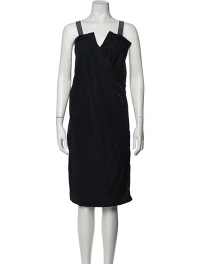 Pre-owned Zero + Maria Cornejo V-neck Midi Length Dress In Black/blue