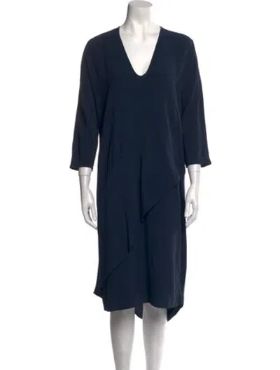 Pre-owned Zero + Maria Cornejo V-neck Midi Length Dress In Blue
