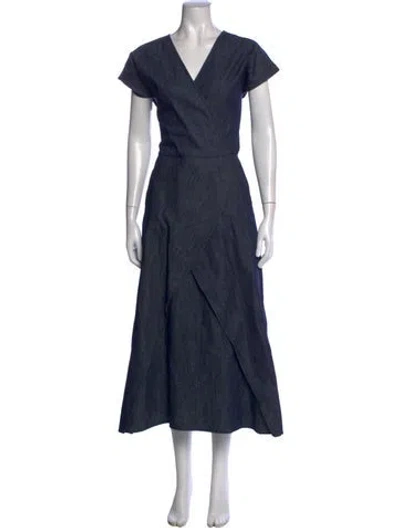 Pre-owned Zero + Maria Cornejo V-neck Midi Length Dress In Blue