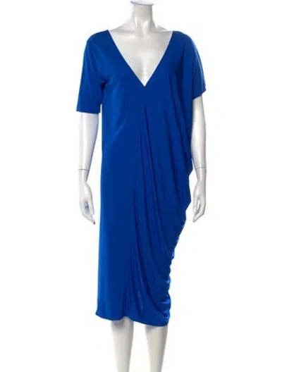 Pre-owned Zero + Maria Cornejo V-neck Midi Length Dress In Blue