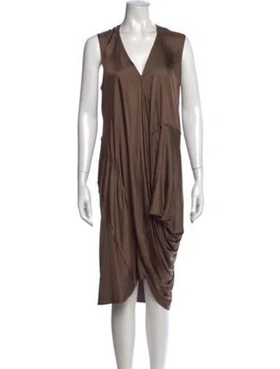 Pre-owned Zero + Maria Cornejo V-neck Midi Length Dress In Brown