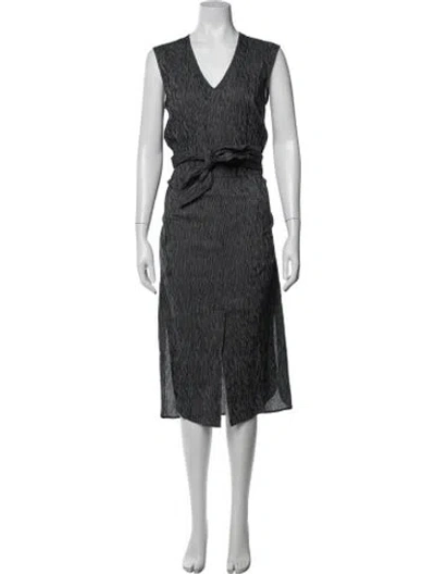 Pre-owned Zero + Maria Cornejo V-neck Midi Length Dress In Grey